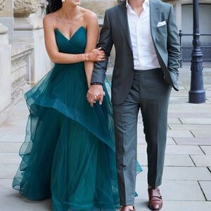 Green Tulle A-Line Evening Gown Dress Formal